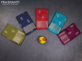 Semi dola pack of 5 multi colour with allover bandhani butta prints and zari woven border