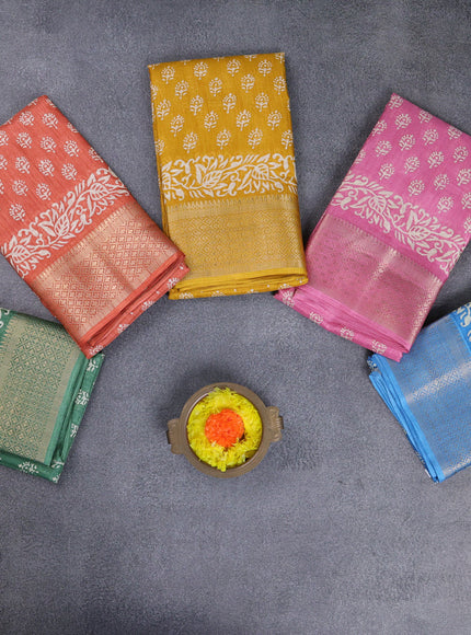 Semi dola pack of 5 multi colour with allover butta prints and zari woven border