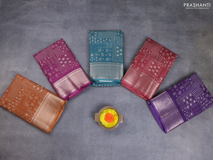 Semi dola pack of 5 multi colour with allover prints and zari woven border