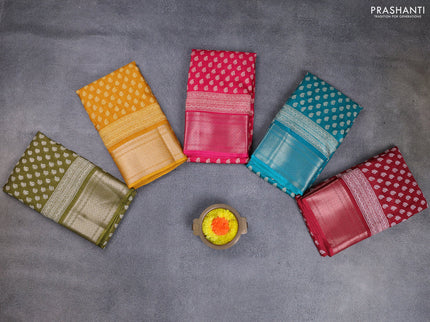 Semi dola pack of 5 multi colour with allover butta prints and zari woven border