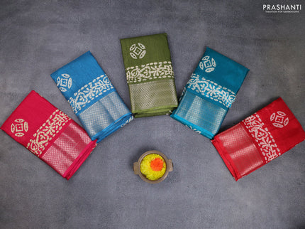 Semi dola pack of 5 multi colour with allover batik butta prints and zari woven border