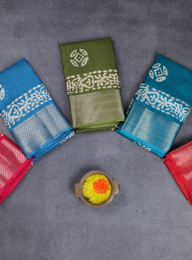 Semi dola pack of 5 multi colour with allover batik butta prints and zari woven border