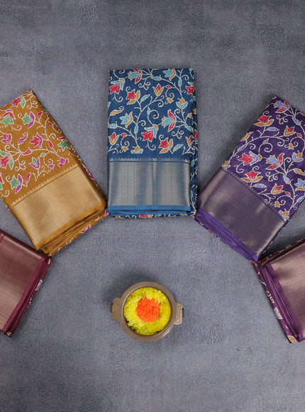 Semi dola pack of 5 multi colour with allover prints and zari woven border