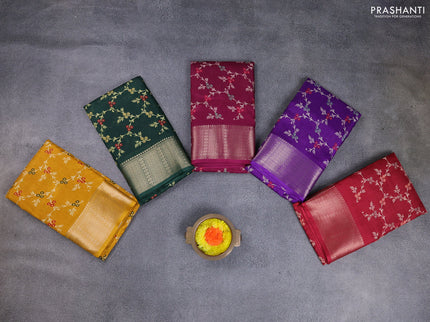 Semi dola pack of 5 multi colour with allover floral weaves and zari woven border