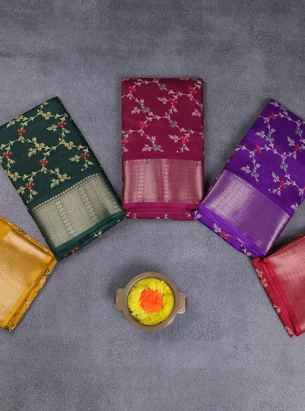 Semi dola pack of 5 multi colour with allover floral weaves and zari woven border