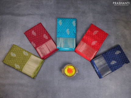 Semi dola pack of 5 multi colour with allover bandhani butta prints and zari woven border