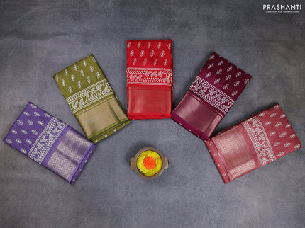 Semi dola pack of 5 multi colour with allover butta prints and zari woven border