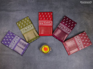 Semi dola pack of 5 multi colour with allover butta prints and zari woven border