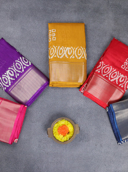 Semi dola pack of 5 multi colour with allover batik butta prints and zari woven border