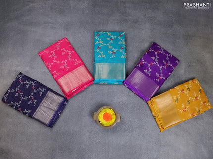 Semi dola pack of 5 multi colour with allover floral prints and zari woven border
