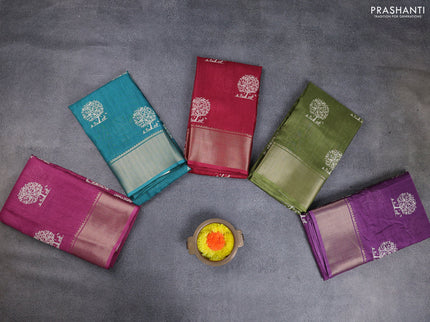 Semi dola pack of 5 multi colour with allover butta prints and zari woven border