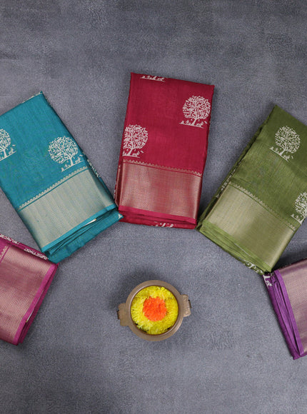 Semi dola pack of 5 multi colour with allover butta prints and zari woven border