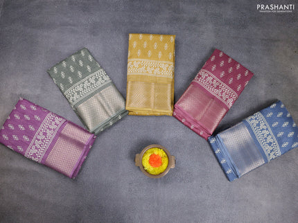 Semi dola pack of 5 multi colour with allover butta prints and zari woven border
