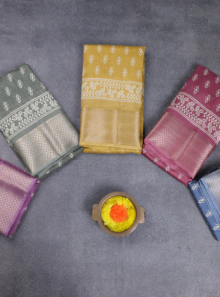 Semi dola pack of 5 multi colour with allover butta prints and zari woven border