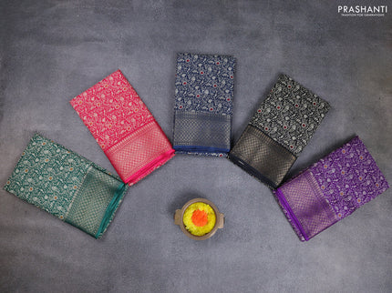 Semi dola pack of 5 multi colour with allover prints and zari woven border