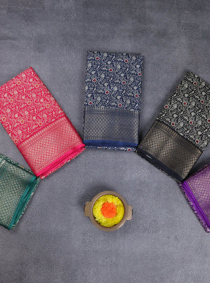 Semi dola pack of 5 multi colour with allover prints and zari woven border