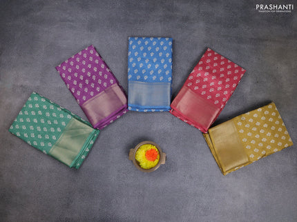 Semi dola pack of 5 multi colour with allover butta prints and zari woven border