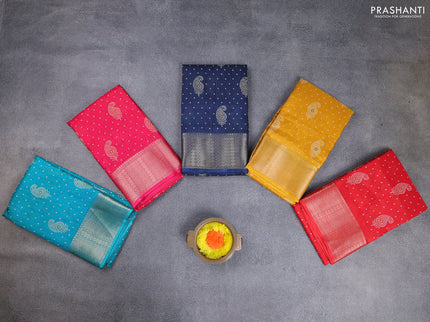 Semi dola pack of 5 multi colour with allover bandhani butta prints and zari woven border