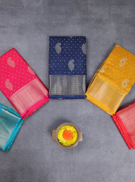 Semi dola pack of 5 multi colour with allover bandhani butta prints and zari woven border