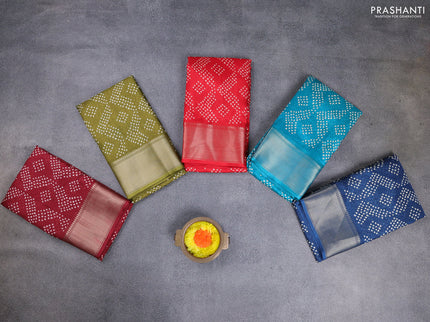 Semi dola pack of 5 multi colour with allover bandhani prints and zari woven border