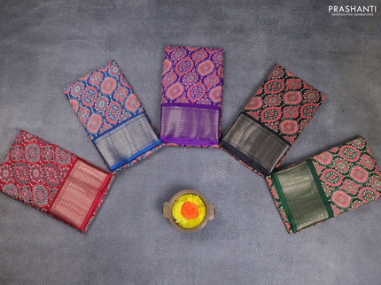 Semi dola pack of 5 multi colour with allover ajrakh prints and zari woven border