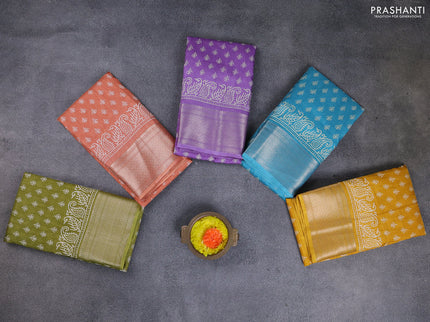 Semi dola pack of 5 multi colour with allover butta prints and zari woven border