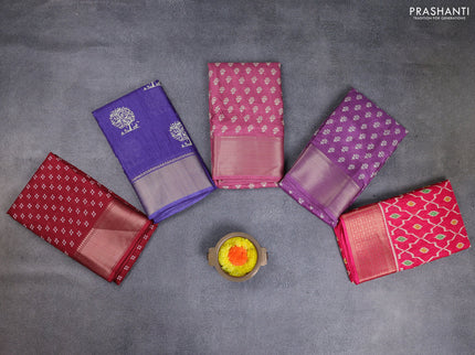 Semi dola pack of 5 multi colour and multi design with allover prints and zari woven border