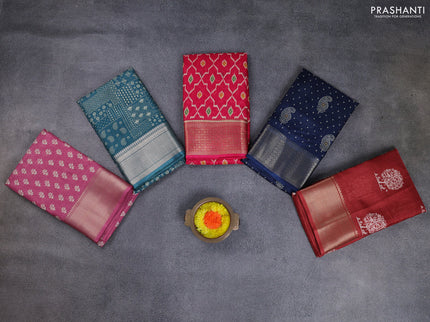 Semi dola pack of 5 multi colour and multi design with allover prints and zari woven border