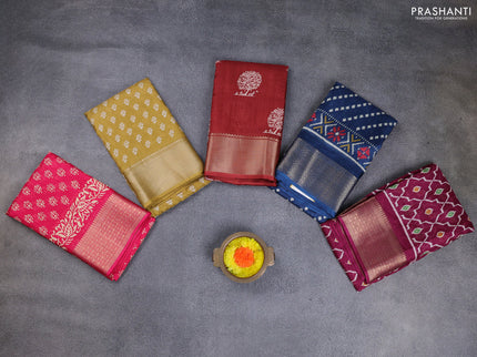 Semi dola pack of 5 multi colour and multi design with allover prints and zari woven border