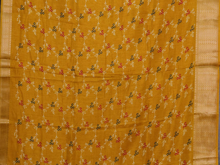 Semi dola pack of 5 multi colour and multi design with allover prints and zari woven border