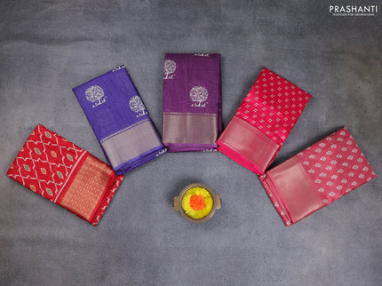 Semi dola pack of 5 multi colour and multi design with allover prints and zari woven border
