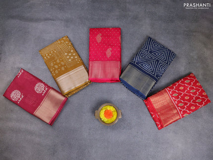 Semi dola pack of 5 multi colour and multi design with allover prints and zari woven border