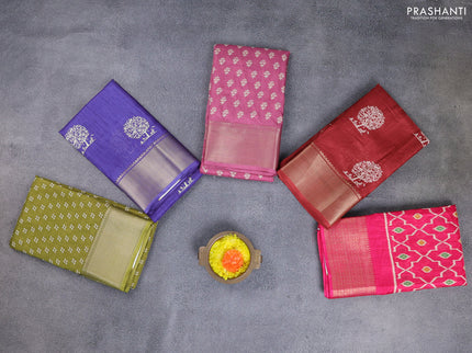 Semi dola pack of 5 multi colour and multi design with allover prints and zari woven border