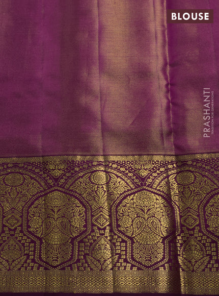 Pure kanchipuram tissue silk saree pista green and purple with allover floral zari woven brocade weaves and rich zari woven meenakari border