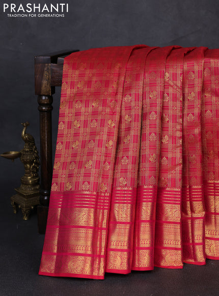 Pure kanchipuram silk saree reddish pink with allover zari woven brocade weaves and long rich zari woven border