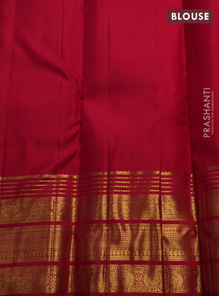 Pure kanchipuram silk saree reddish pink with allover zari woven brocade weaves and long rich zari woven border