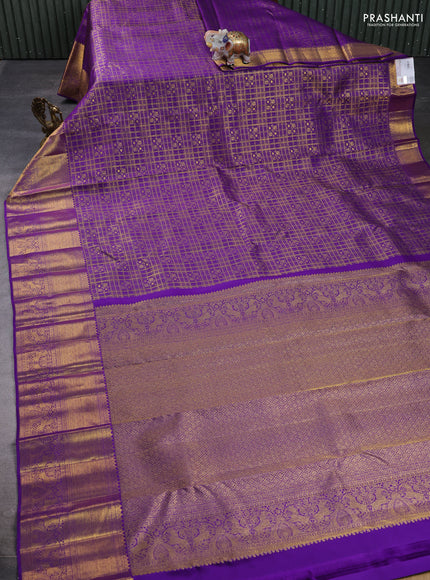 Pure kanchipuram silk saree violet with allover zari woven brocade weaves and long rich zari woven border