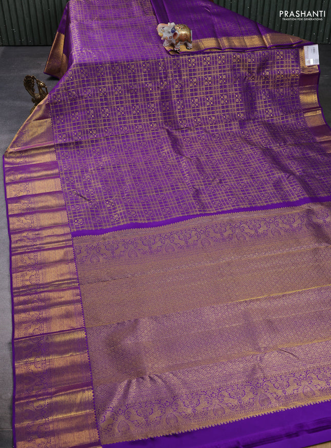 Pure kanchipuram silk saree violet with allover zari woven brocade weaves and long rich zari woven border