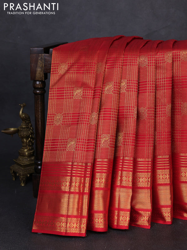 Pure kanchipuram silk saree red with allover zari woven brocade weaves and long rich zari woven border