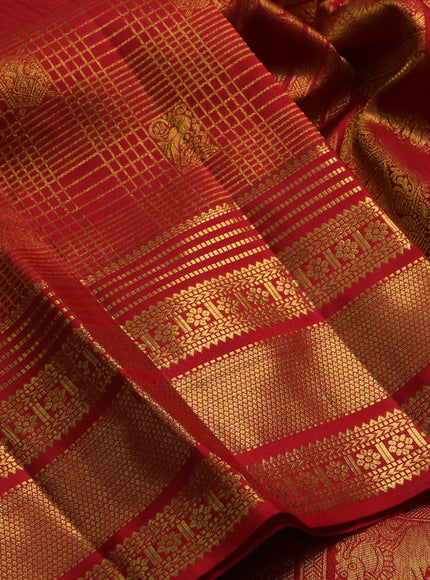 Pure kanchipuram silk saree red with allover zari woven brocade weaves and long rich zari woven border