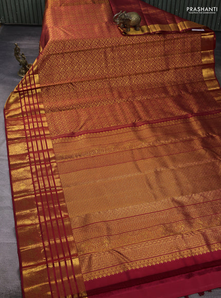 Pure kanchipuram silk saree maroon with allover zari woven brocade weaves and long rich zari woven border