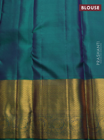 Pure kanchipuram silk saree teal green with allover zari woven brocade weaves and long rich zari woven border