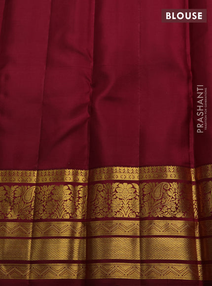 Pure kanchipuram silk saree teal blue and maroon with allover zari woven brocade weaves and long rich zari woven border