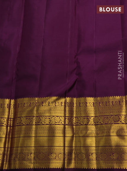 Pure kanchipuram silk saree yellow and deep purple with allover zari woven brocade weaves and long rich zari woven border