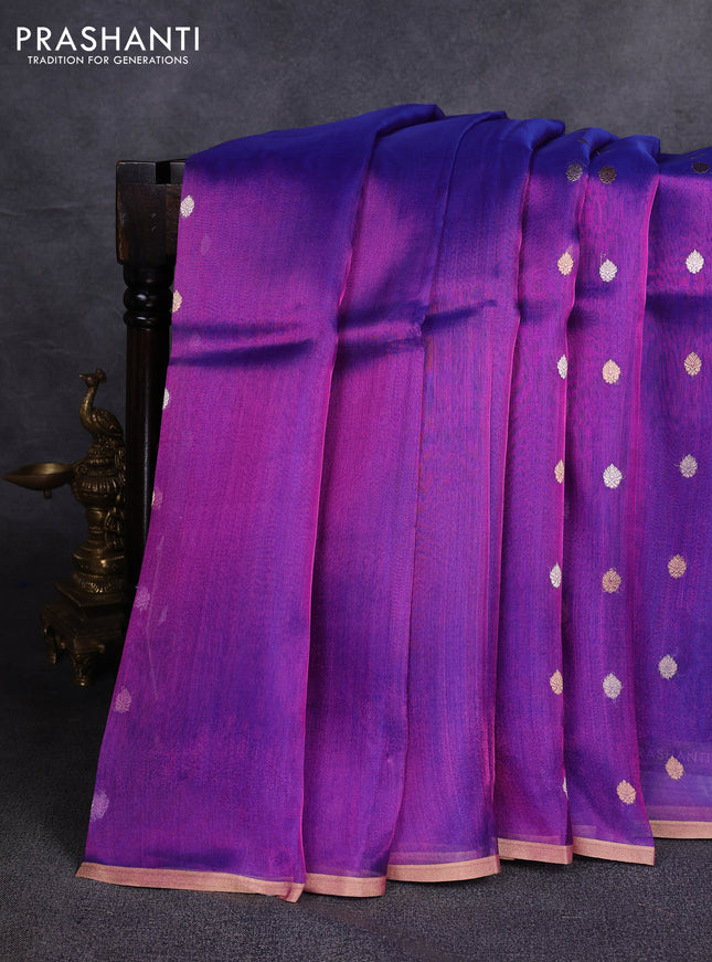 Banarasi tissue silk saree purple with allover zari woven buttas and zari woven piping border