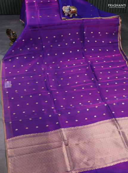 Banarasi tissue silk saree purple with allover zari woven buttas and zari woven piping border