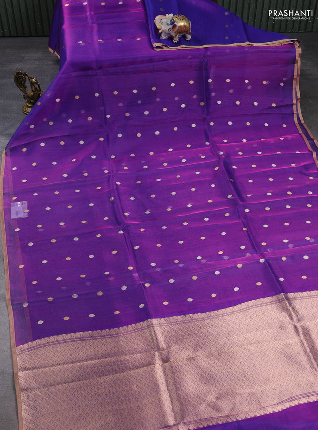 Banarasi tissue silk saree purple with allover zari woven buttas and zari woven piping border