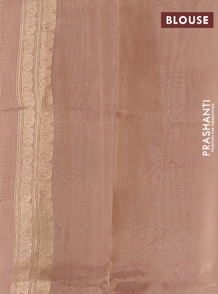 Banarasi tissue silk saree peach shade with allover zari woven buttas and zari woven piping border
