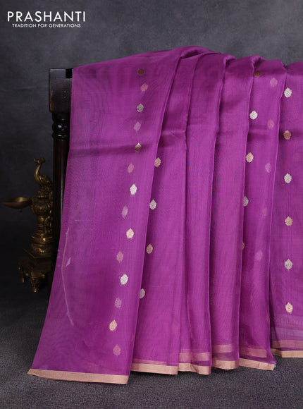 Banarasi tissue silk saree purple with allover zari woven buttas and zari woven piping border