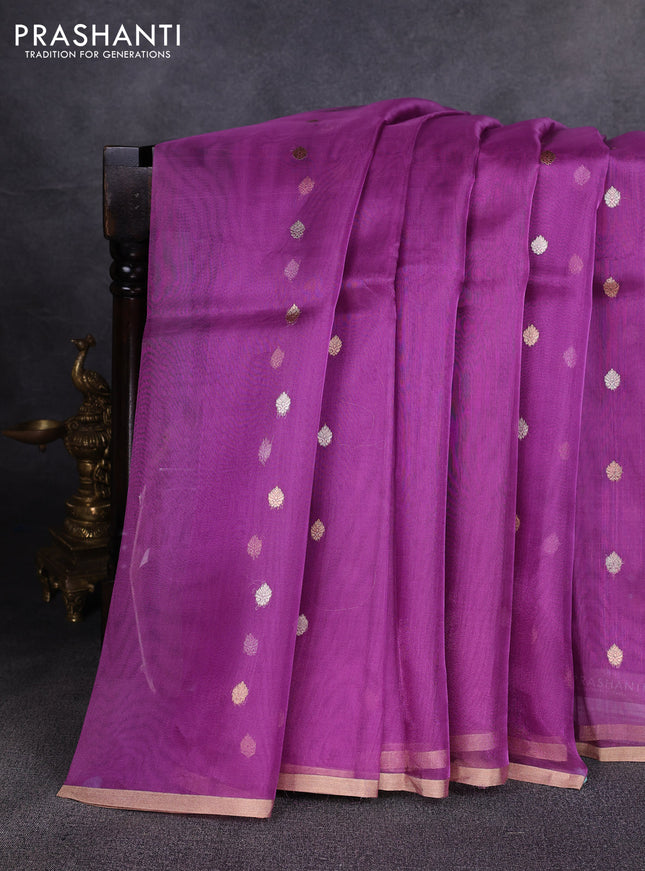 Banarasi tissue silk saree purple with allover zari woven buttas and zari woven piping border